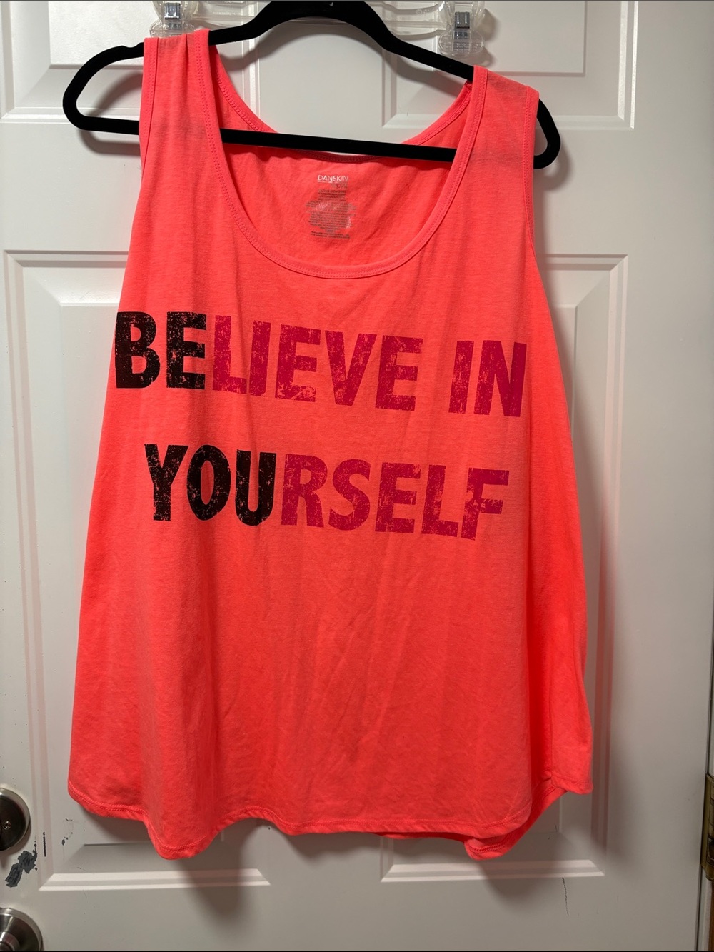 Danskin Now Neon Coral 'Believe In Yourself' Graphic Tank